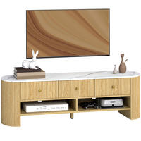 LOWBOARD Weiß/Natur 140/40/43 cm, Marmor-Optik, 3 Schubladen, Kabelmanagement - Naturfarben, Holzwerkstoff (140/43/40cm) - PANGIVO