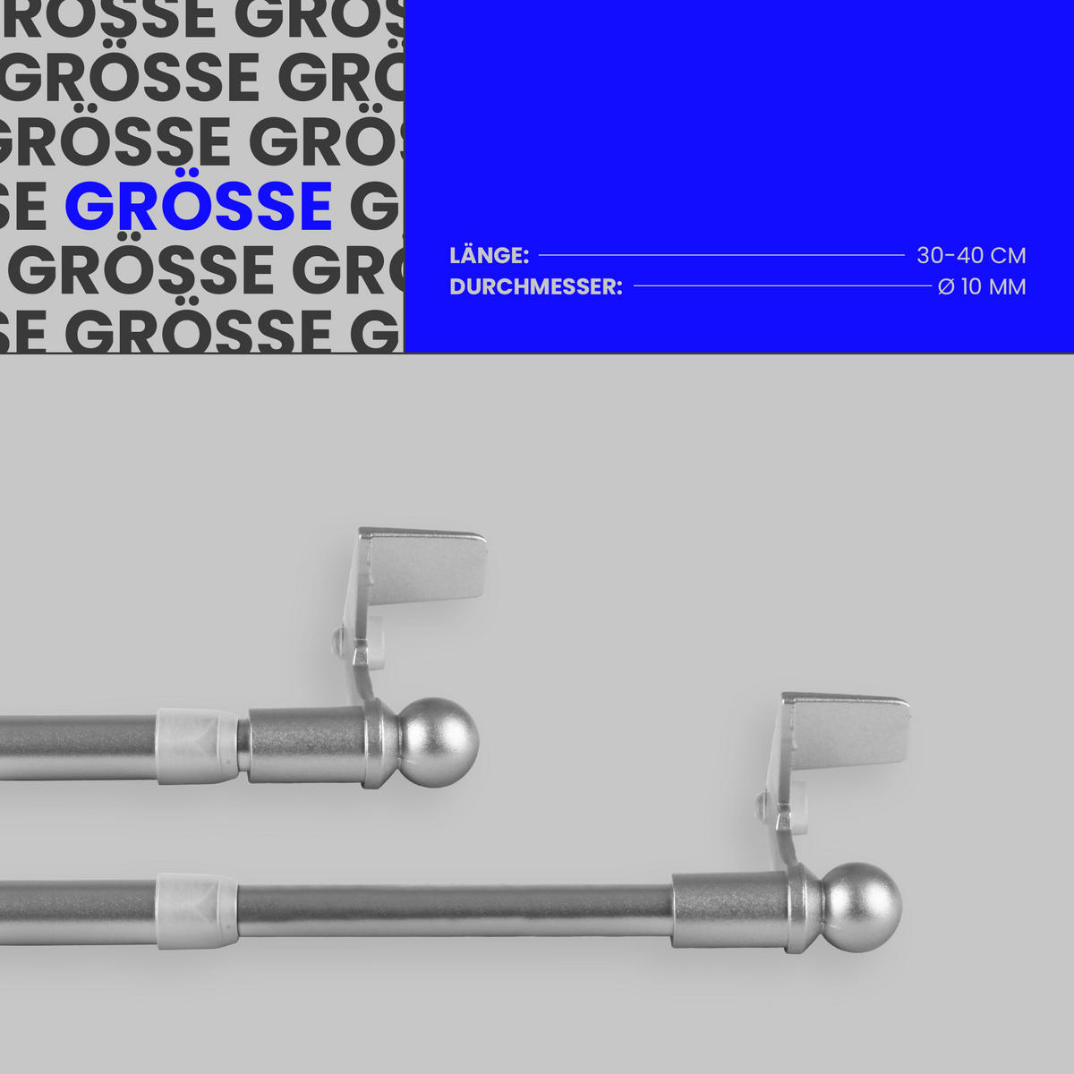 KLEMMSTANGE ausdrehbar/ausziehbar Ø8/10mm Silber (Globe) 30-40 cm - Silberfarben, Metall (1/1/40cm) - Bestlivings