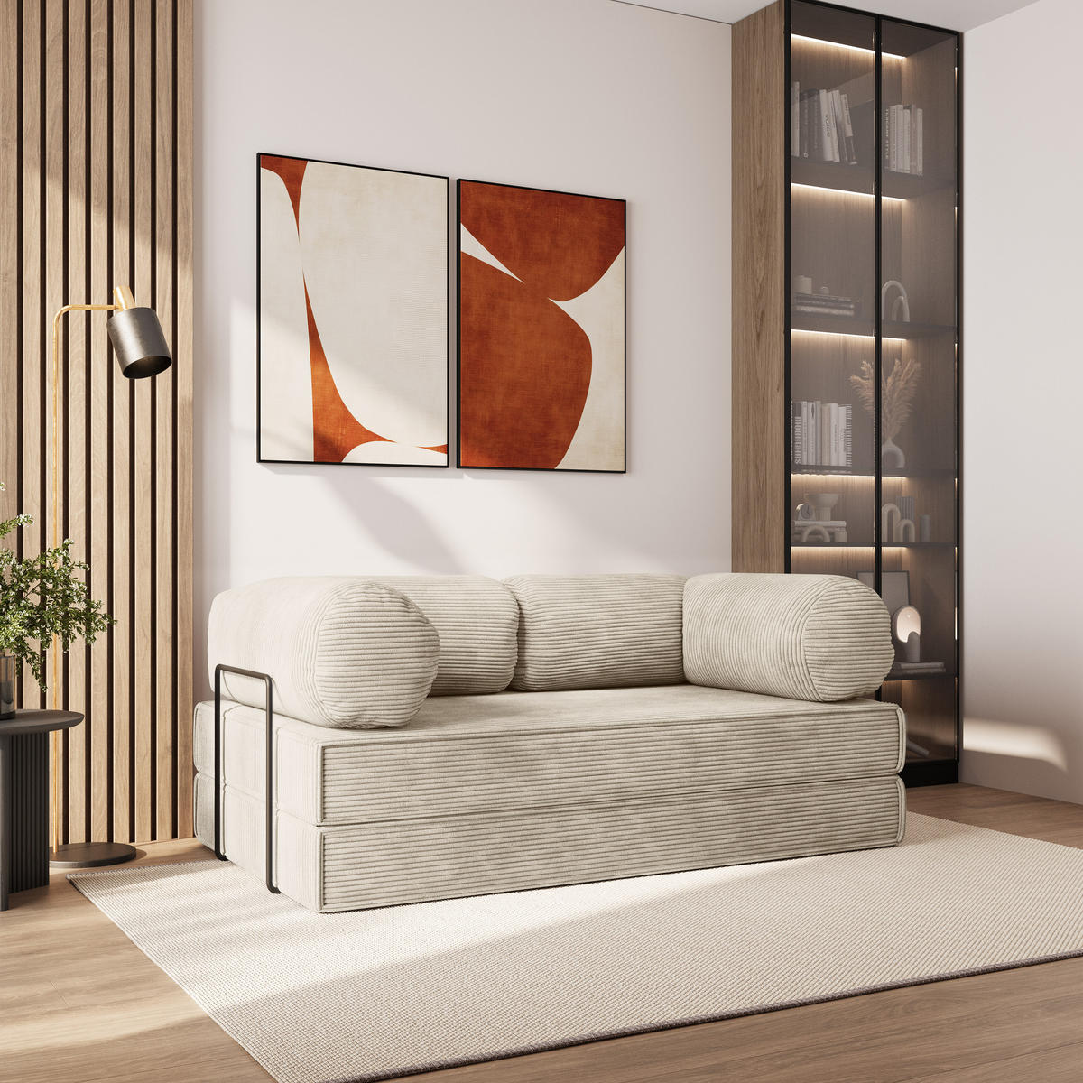 BETTSOFA ALVIO aus Schaumstoff Cordstoff Creme Schlaffunktion - Creme, Textil (170/68/80cm) - MASSENO