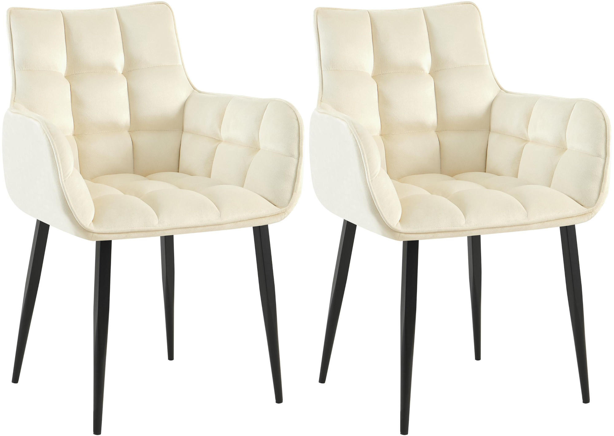 ESSZIMMERSTUHL 2er Set Samt Creme - Creme/Schwarz, Textil/Metall (62/87/59cm) - CLP