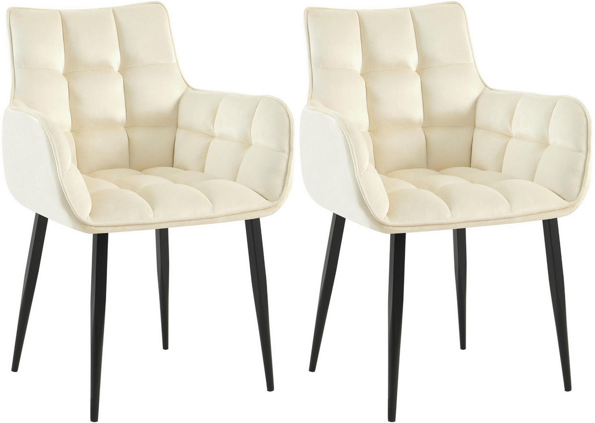 ESSZIMMERSTUHL 2er Set Samt Creme - Creme/Schwarz, Textil/Metall (62/87/59cm) - CLP