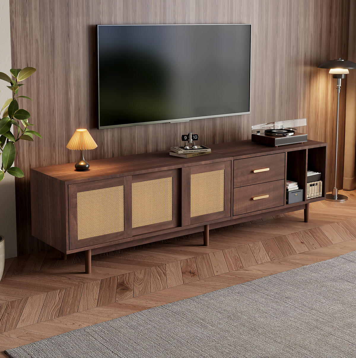 LOWBOARD 190/40/52 cm Braun aus MDF mit Rattantüren - Braun, Holzwerkstoff (40/52/190cm) - OKMYHOME