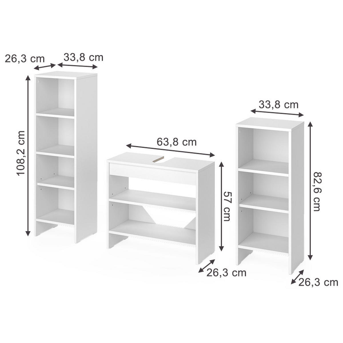 SET KUPAONSKOG NAMJEŠTAJA Karli, Bijela, 3 dijela - bijela, drvni materijal (131.4/108.2/26.3cm) - Vicco