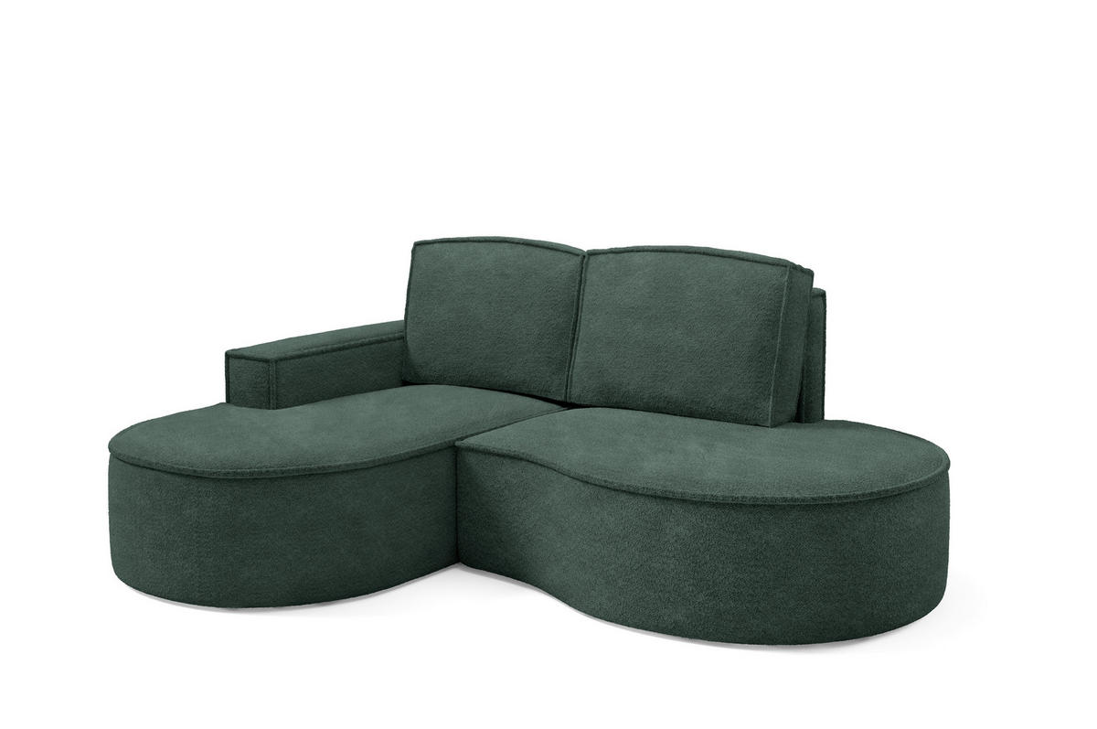 ECKSOFA MOLLY – Halbkreisförmig, Abriamo-Bouclé, Lose Kissen, Bouclé-Bezug, 210x157x88 cm, Links Grün - Jadegrün, Holz/Textil (157/210cm) - DomoHome