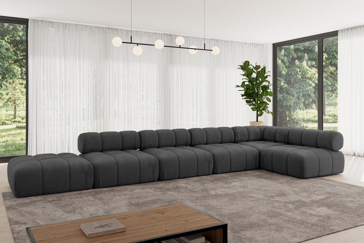 ECKSOFA modulares Sofa Favio-L3 - 475x190x70 cm Schwarz Velours - Schwarz, Holzwerkstoff/Textil (475/190cm) - ALTDECOR