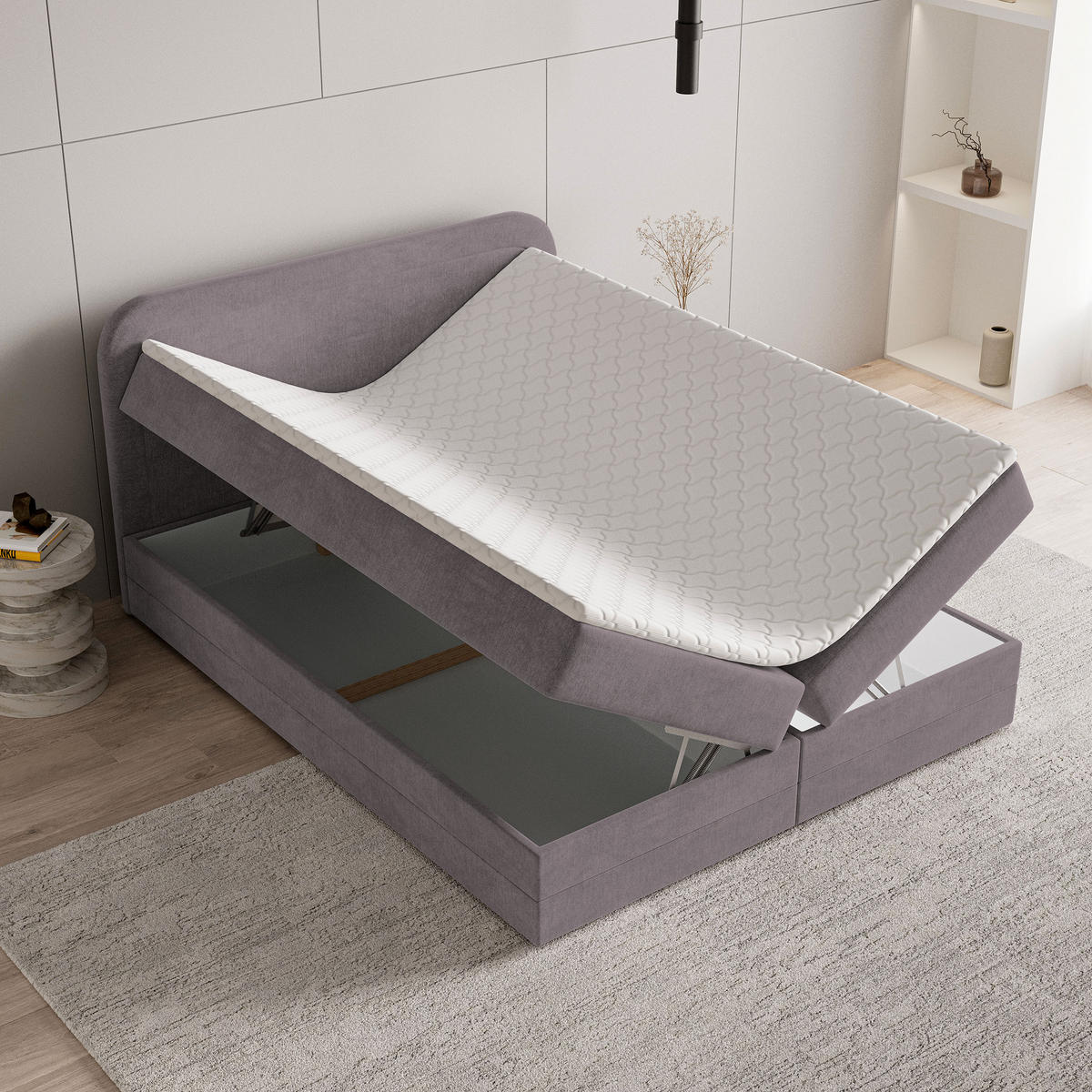 BOXBETT ARMEL 160x200 cm mit Matratze und Topper - Lila - Lila, Holz (160/200cm) - MASSENO