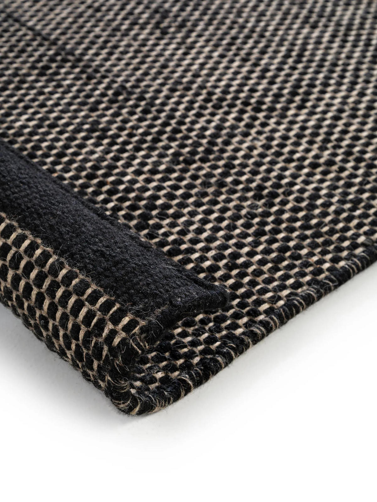 WOLLTEPPICH-LÄUFER Rocco Schwarz/Weiß 80x250 cm - Schwarz, Naturmaterialien/Textil (80/250cm) - benuta Pure