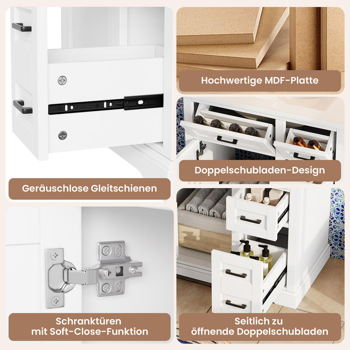 WASCHTISCHKOMBI 76/47/82 cm Weiß mit 4 Schubladen, ohne Wasserhahn - Schwarz/Weiß, Holz/Holzwerkstoff (47/82/76cm) - Oxeza