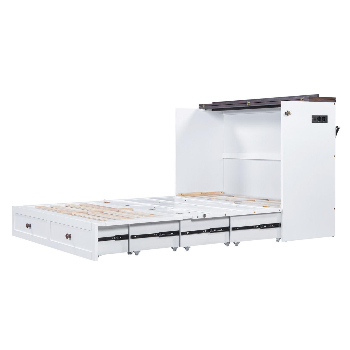 SCHRANKBETT 140/200 cm weiß mit Schubladen und Regal, umbaubar - Weiß, Holz (140/200cm) - OKWISH