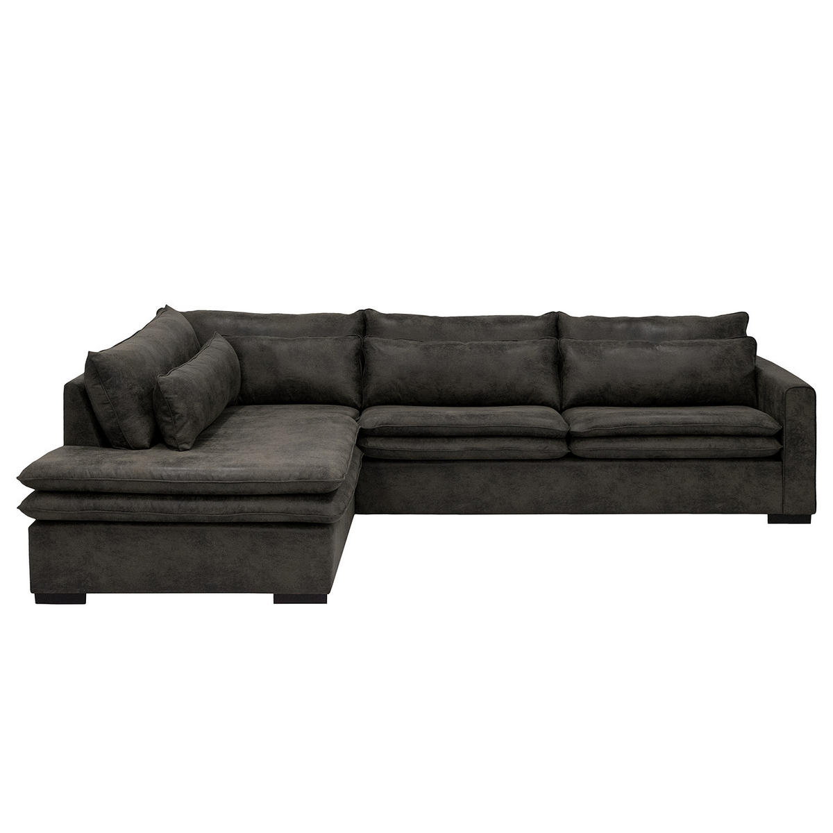 ECKSOFA mit Ottomane - Dunkelbraun/Anthrazit, Buchenholz/Textil (299/216cm) - home24
