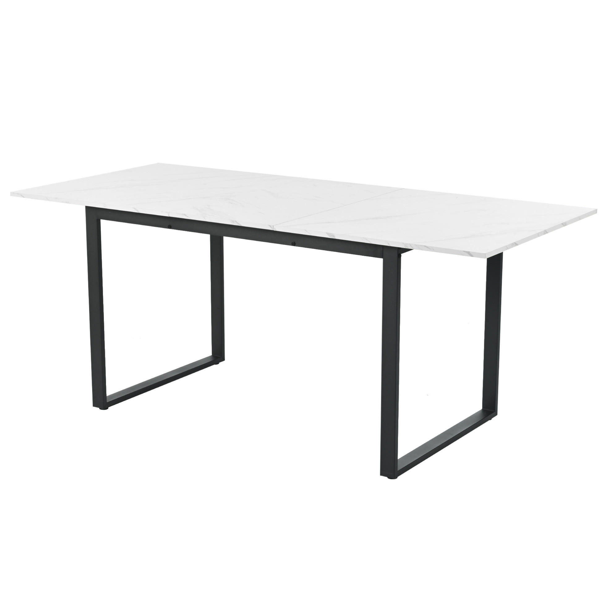 ESSTISCH Teleskoptisch 180/80/75 cm weiß MDF mit Marmoroptik ausziehbar - Weiß, Holzwerkstoff (180/80/75cm) - OKWISH