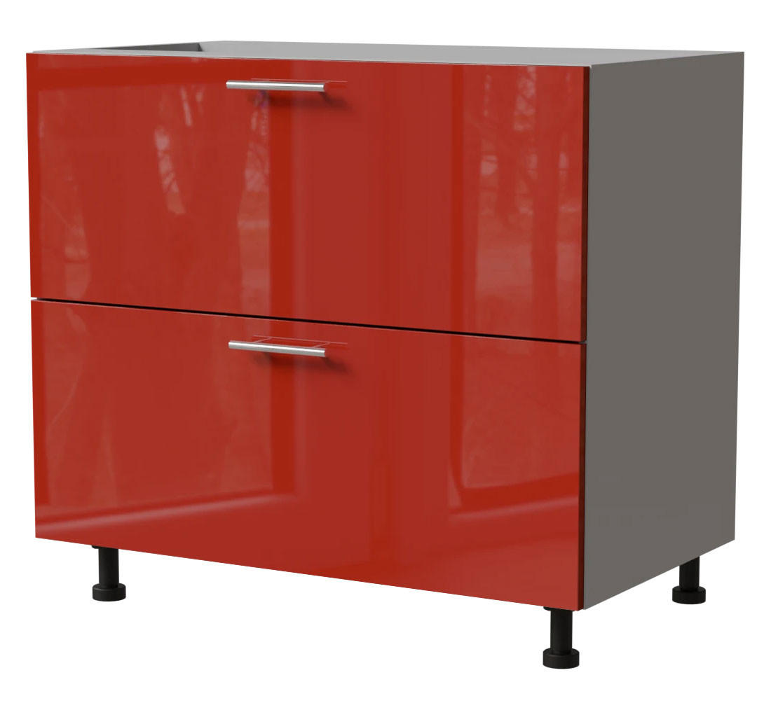 SCHUBLADENUNTERSCHRANK Brerra D2A/90/1A Korpus grau / Front RAL 3002 karminrot Hochglanz 90 / 50 / 82 cm - Rot/Grau, Holz/Holzwerkstoff (90/82/50cm) - Feldmann-Wohnen