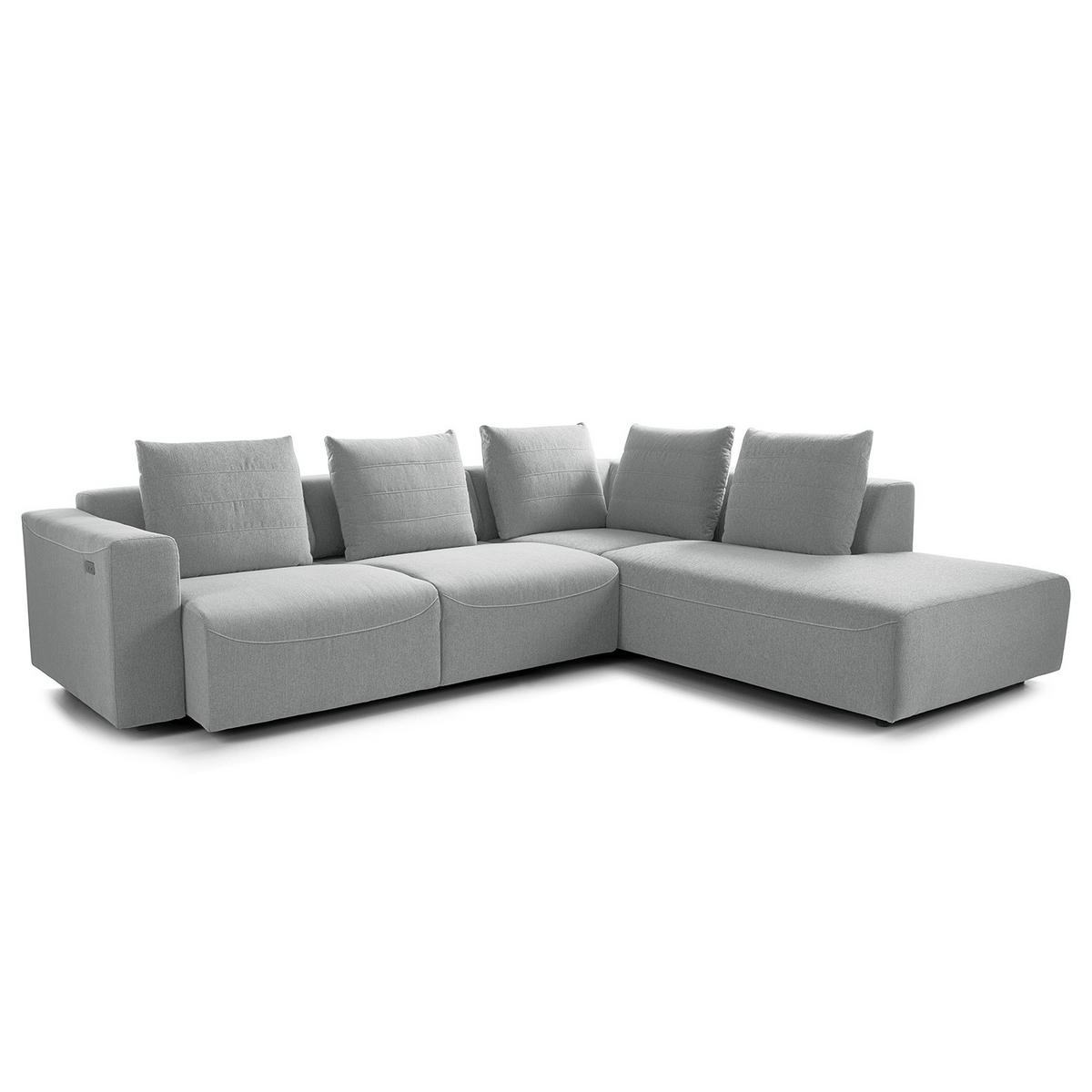 ECKSOFA mit Ottomane - Webstoff - Hellgrau/Schwarz, Kunststoff/Textil (283/237cm) - home24
