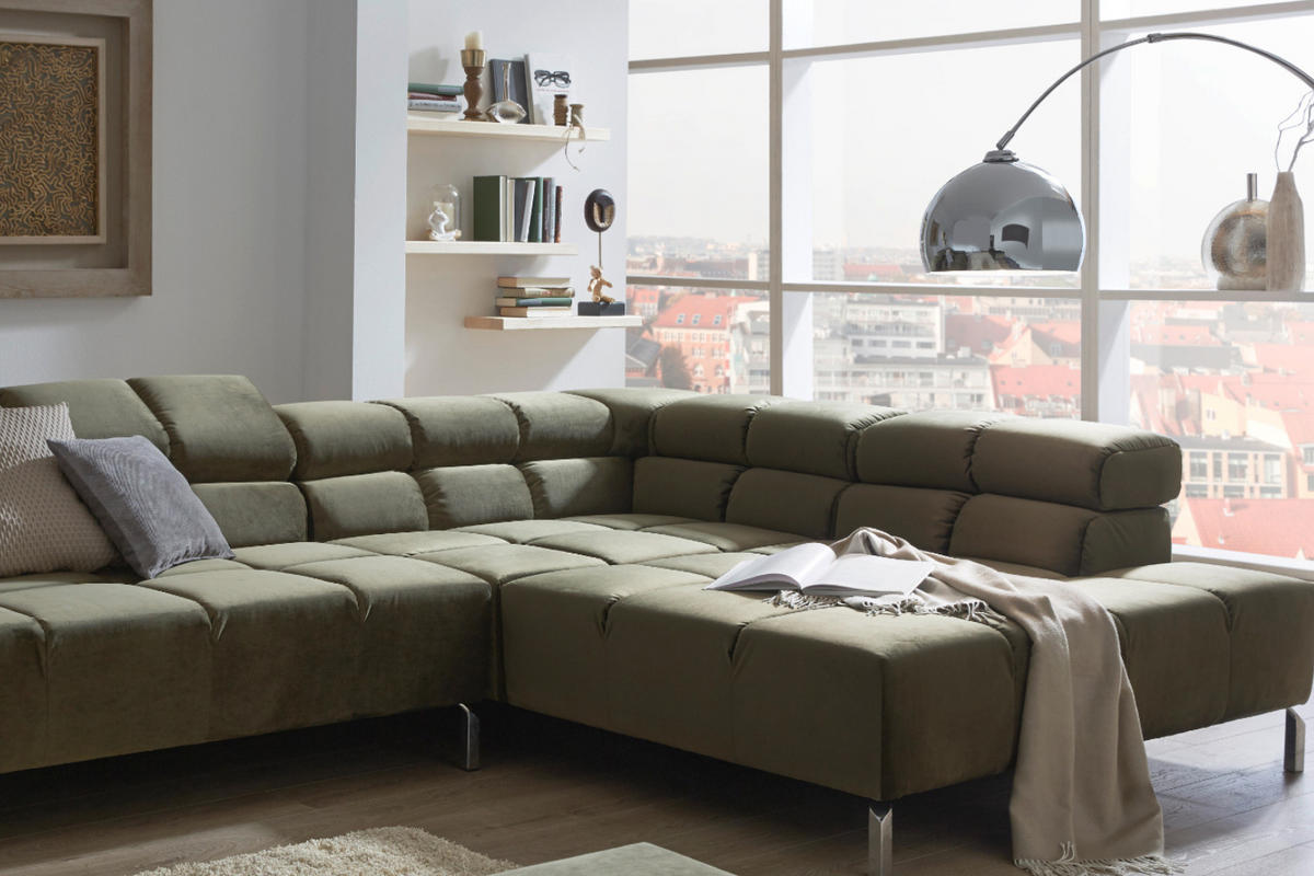 ECKSOFA NELSON Dunkelgrün Velvet - Dunkelgrün/Silberfarben, Textil (321/216cm) - KAWOLA