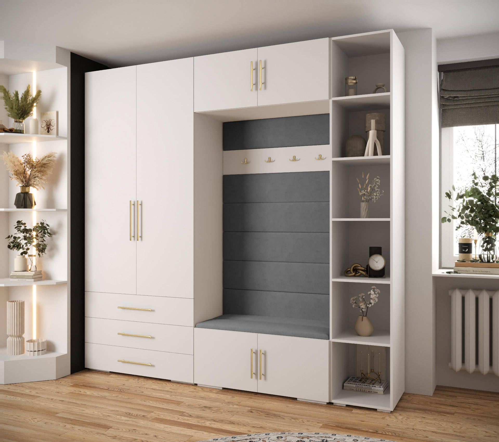 GARDEROBEN-SET 236,7/240/47 - Goldfarben/Schwarz, Holz/Kunststoff (240/236.7/47cm) - Abiks Möbel