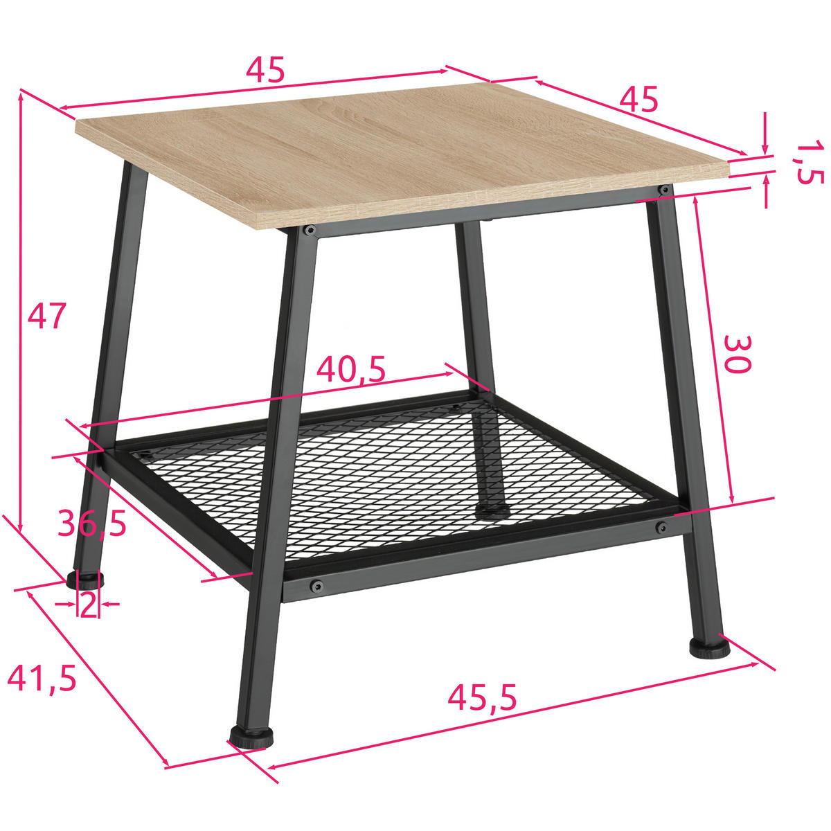 BEISTELLTISCH Bedford,45,5 x 45 x 47 cm,Industrial Holz hell, Eiche Sonoma - Naturfarben, Holz (45.5/45/47cm) - tectake