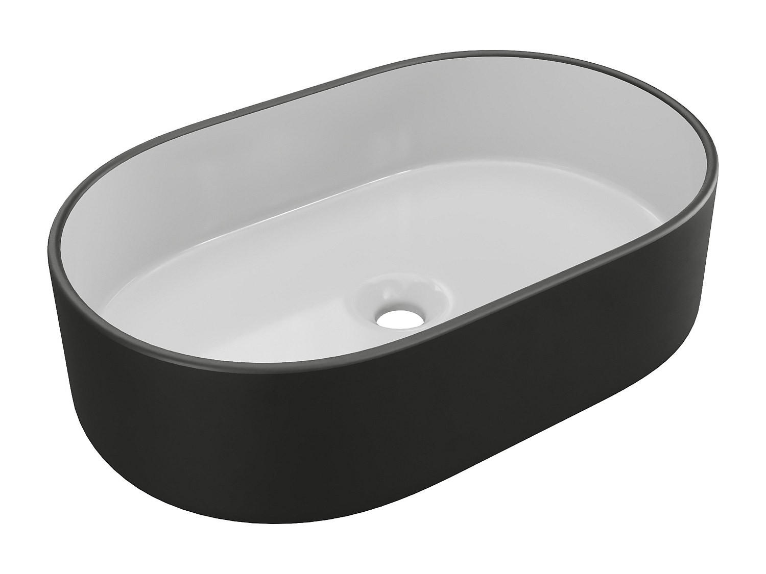 AUFSATZWASCHBECKEN - 56cm x 35.5cm - Keramik - schwarz, weiß - IWA - Schwarz, Keramik (56/14.5/35.5cm) - Vente-Unique