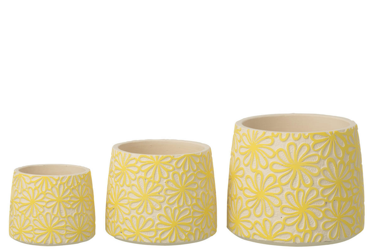 BLUMENTOPF RUND BLUMEN Gelb - Gelb, Stein (20/16.5cm) - J-Line