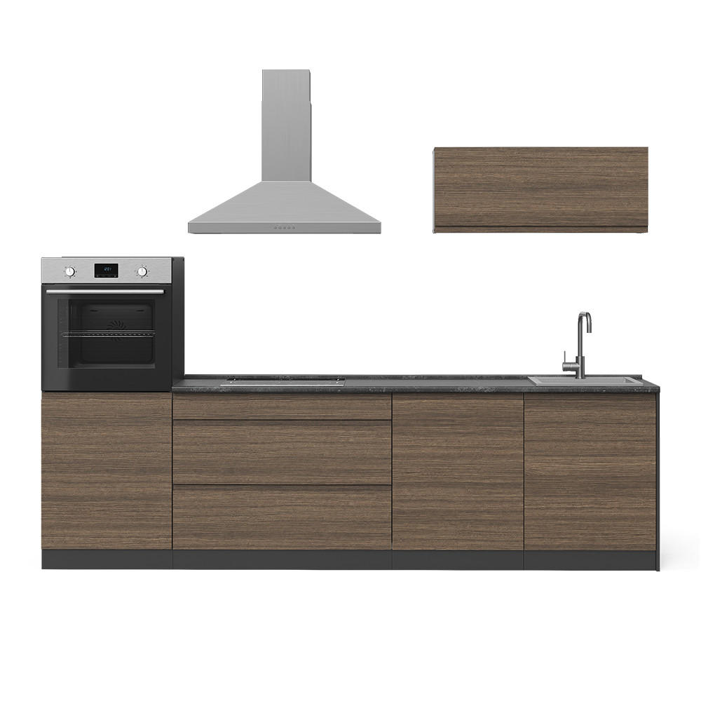 KÜCHENZEILE R-Line, Tabak-Walnuss/Anthrazit, 280 cm Arbeitsplatte Weiß - Anthrazit/Walnussfarben, Holzwerkstoff (280/143/60cm) - Vicco