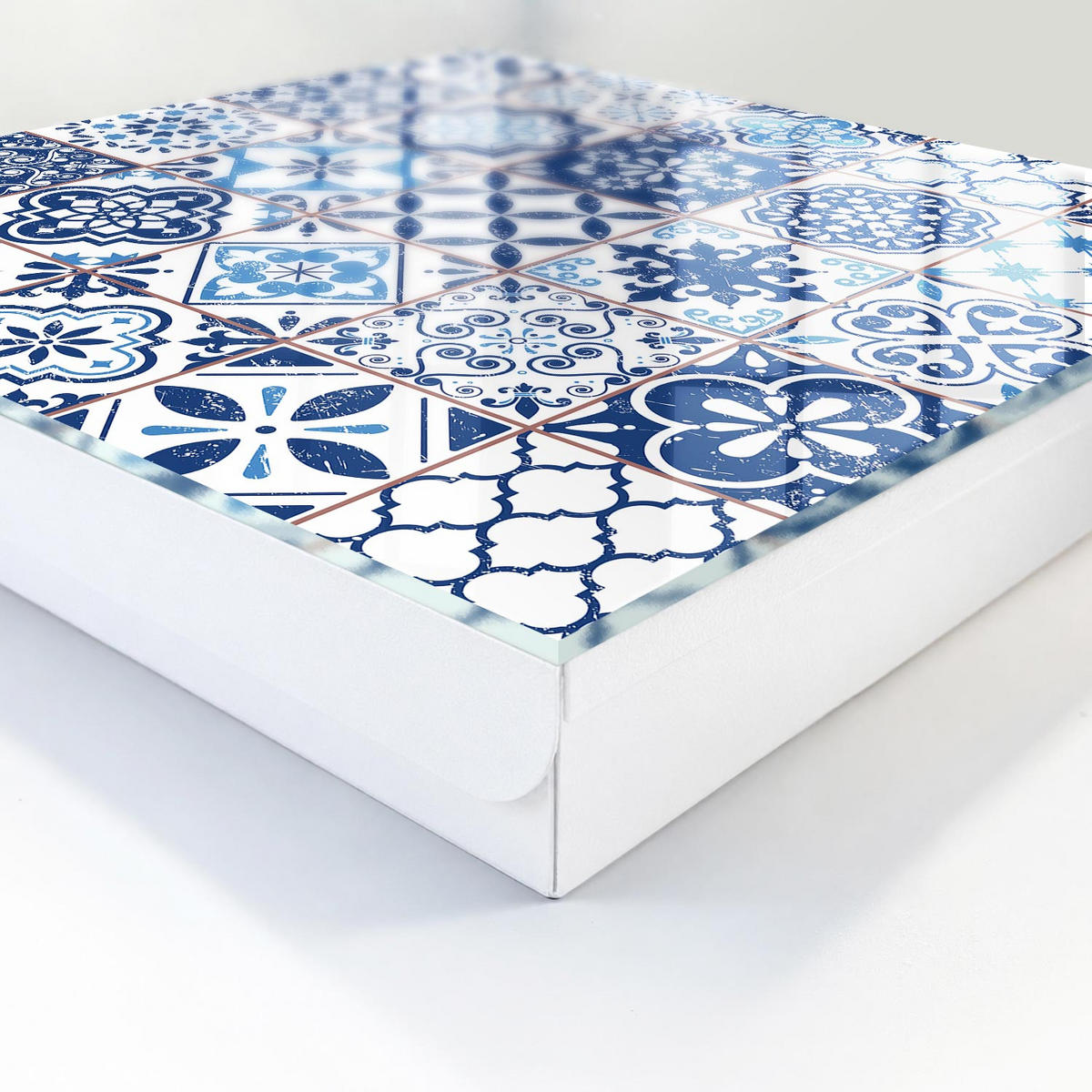 SCHLÜSSELBOX Weiß 30x30 cm – Türöffnung nach rechts - Blaue Fliesen - Blau, Metall (30/30/5cm) - TULUP