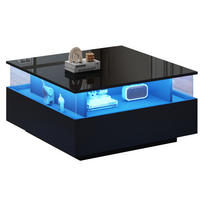 COUCHTISCH mit LED 70x70 cm Schwarz mit 2 Schubladen - Schwarz, Holzwerkstoff (70/70/41cm) - Meubliv