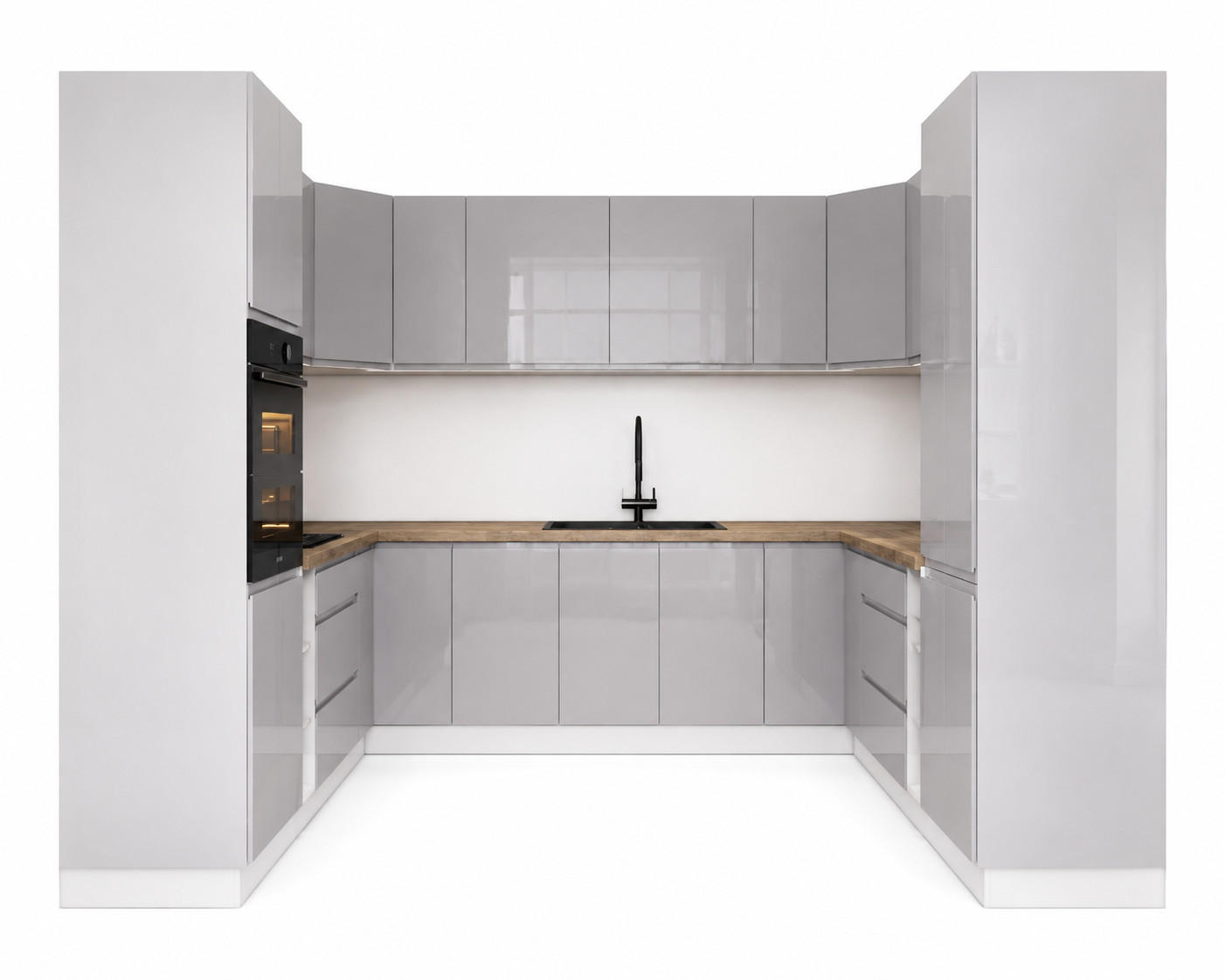ECKKÜCHE 220 x 300 x 210 cm – Velmora K102-G780 – in Grau / Hochglanz - Grau, Holz (300/212/58cm) - ROYAL24_MARKT