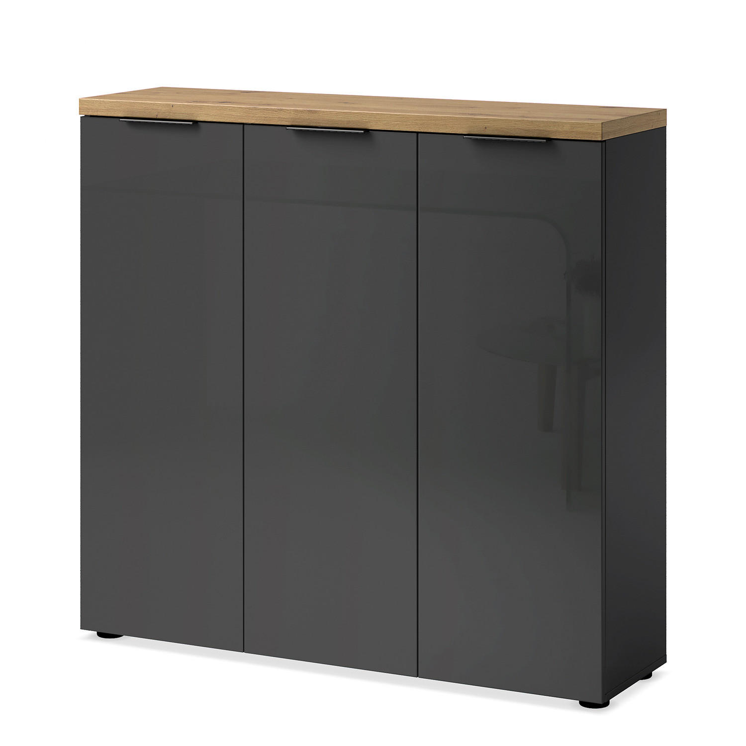 SCHUHKOMMODE - Schwarz/Grau, Holzwerkstoff/Kunststoff (120/115/34cm) - home24