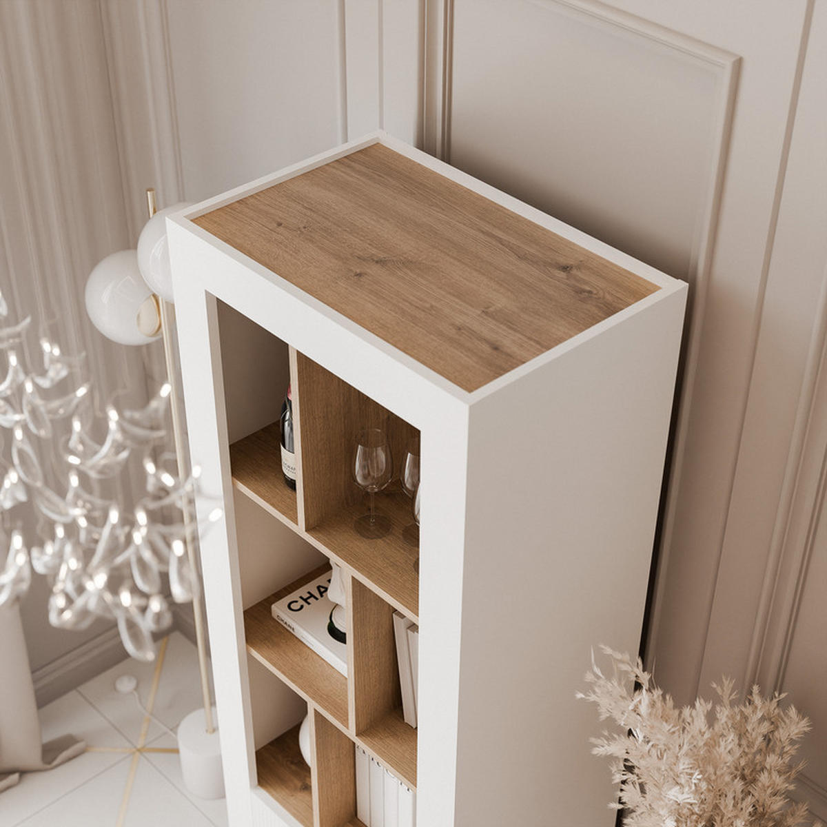 VITRINE AVENA, 60/40/169 cm Weiß / Eiche - Weiß, Holzwerkstoff/Kunststoff (60/169/40cm) - Idohome