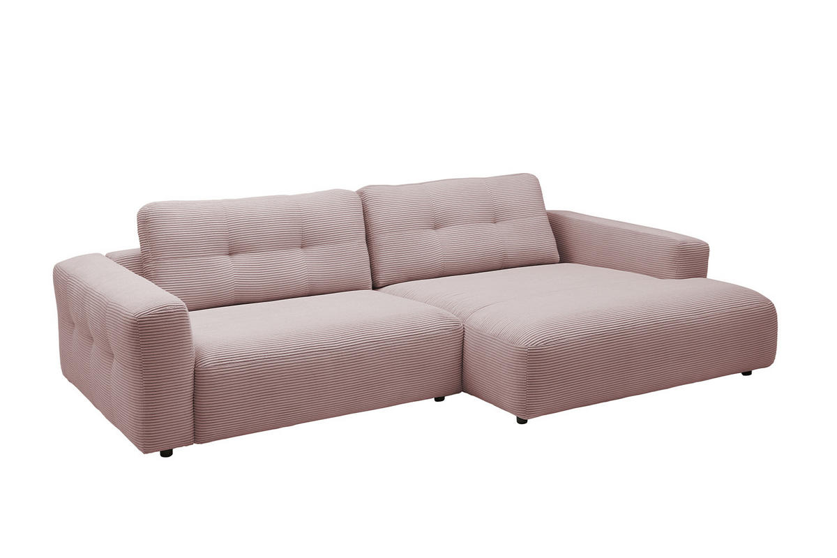 ECKSOFA XL MIKA Pink Cord - Pink/Schwarz, Kunststoff/Textil (296/167cm) - KAWOLA