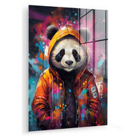 ACRYLGLASBILD Panda - Jacke - Graffiti - Orange 60x80 cm - Orange, Glas (60/80cm) - MuchoWow