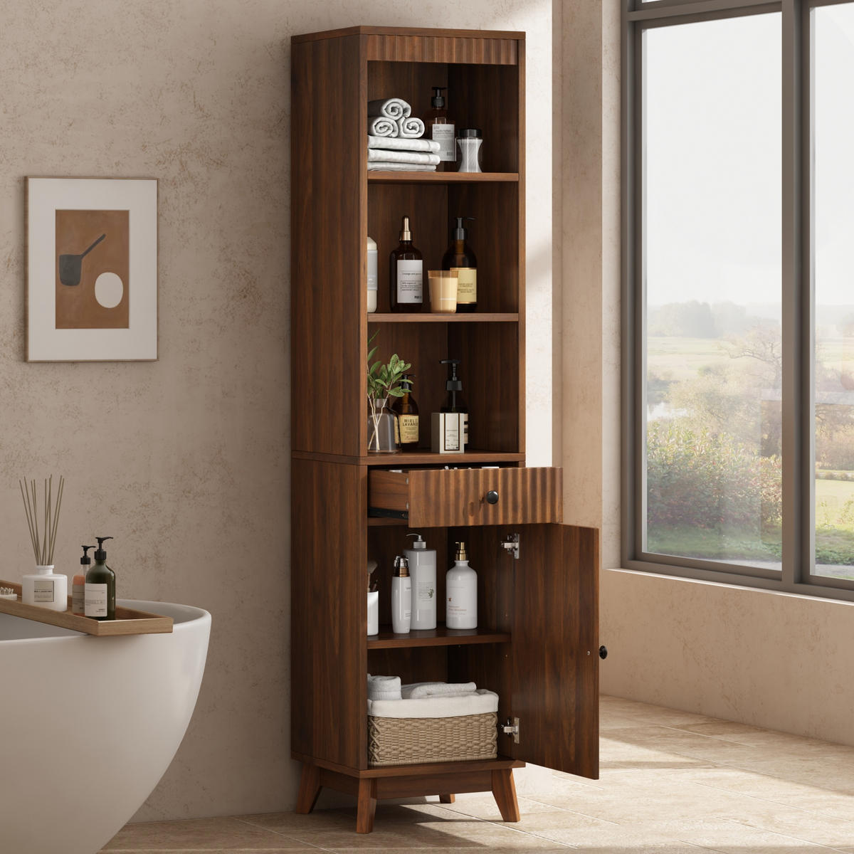 HOCHSCHRANK 40/36/172 cm Walnussholzfarbe mit 1 Schubladen und Soft-Close-Scharniere - Walnussfarben, Holz/Holzwerkstoff (36/172/40cm) - Oxeza