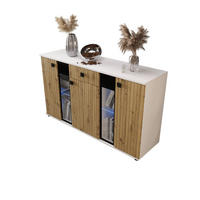 KOMMODE London LSMK LAMELE mit 3 Türen, Sideboard in Farbe: Braun|Weiß, Größe: 140 x 80 x 40 cm - Braun/Weiß, Holzwerkstoff (140/80/40cm) - O-Sofa