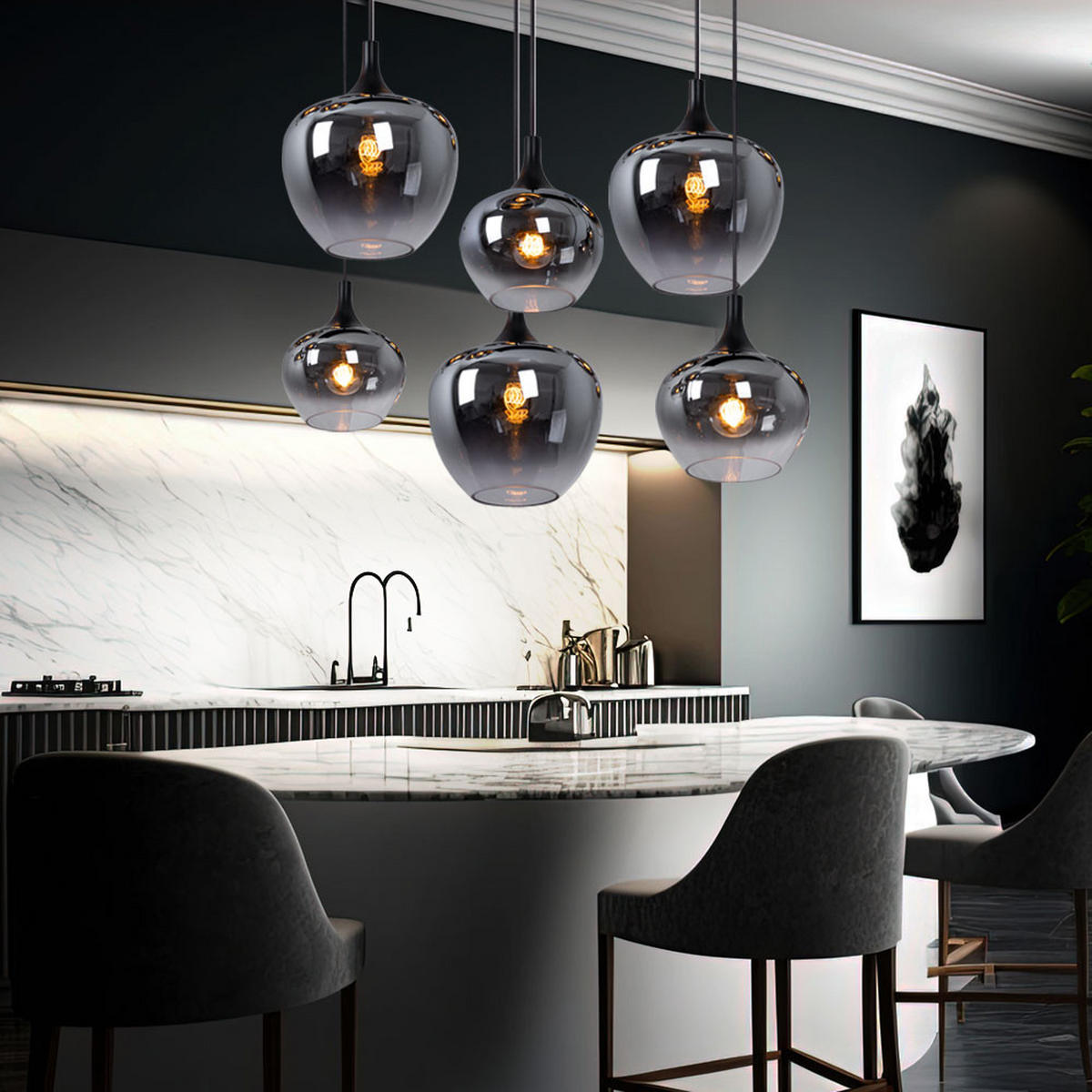 HÄNGELEUCHTE Metall Glas Grau Rauchoptik - Grau, Glas (86/42/120cm) - Globo Lighting