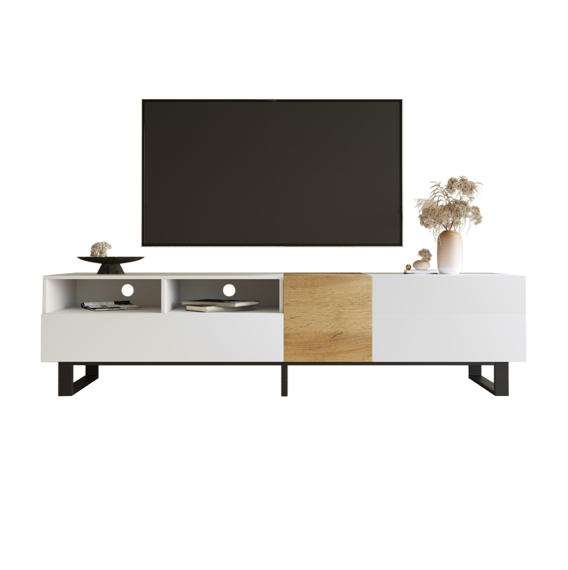 TV-ELEMENT mit Stauraum 180 x 38 x 50 cm MDF Weiß Holzoptik - Weiß, Holzwerkstoff (38/50/180cm) - Beauniv
