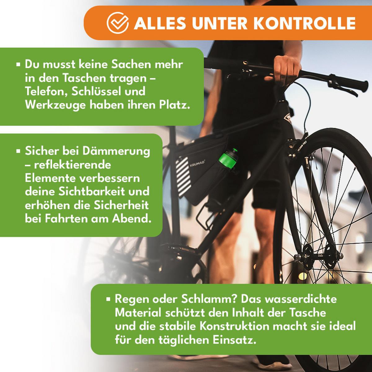FAHRRADRAHMENTASCHE Dreiecktasche Wasserdicht Satteltasche für Fahrrad - Schwarz, Textil (20.5/18/5cm) - KRUMAD