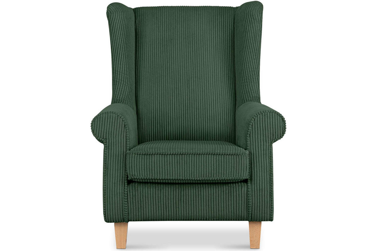 OHRENSESSEL MILES Kord-Bezug Petfriendly, dunkelgrün - Dunkelgrün, Holzwerkstoff/Buchenholz (82/105/97cm) - KONSIMO®