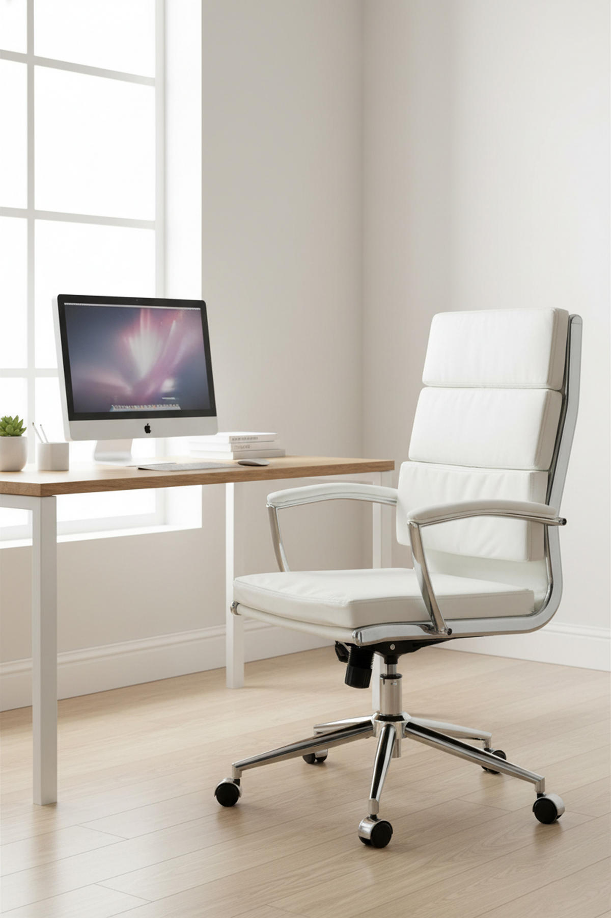BÜROSTUHL Cyron Kunstleder weiß - Chromfarben/Weiß, Metall (61/115/65cm) - TPFLiving
