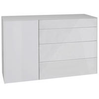KOMMODE Elfi 131x42x89 Hochglanz Kreidegrau/Glas Kreidegrau - Hellgrau, Holzwerkstoff (131/89/42cm) - 58aufmkessel