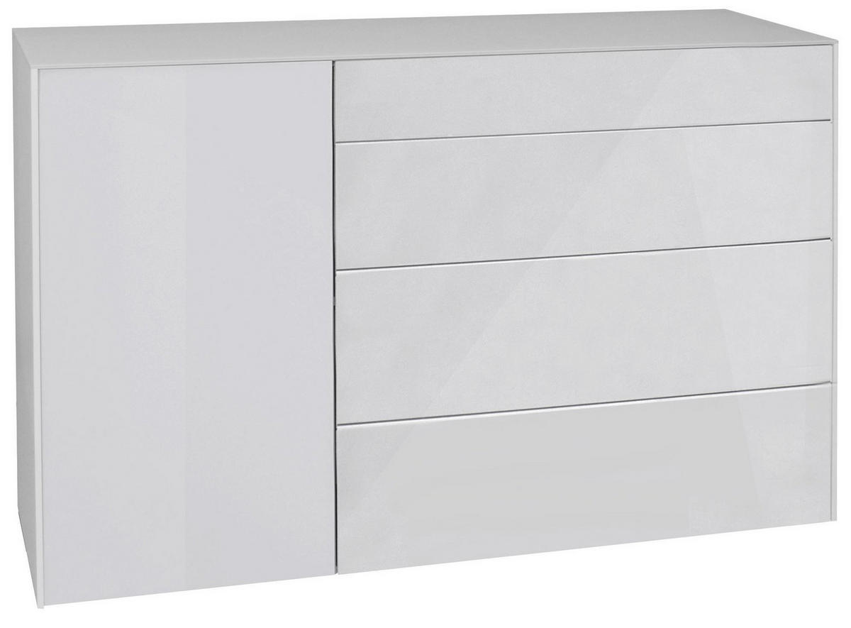 KOMMODE Elfi 131x42x89 Hochglanz Kreidegrau/Glas Kreidegrau - Hellgrau, Holzwerkstoff (131/89/42cm) - 58aufmkessel