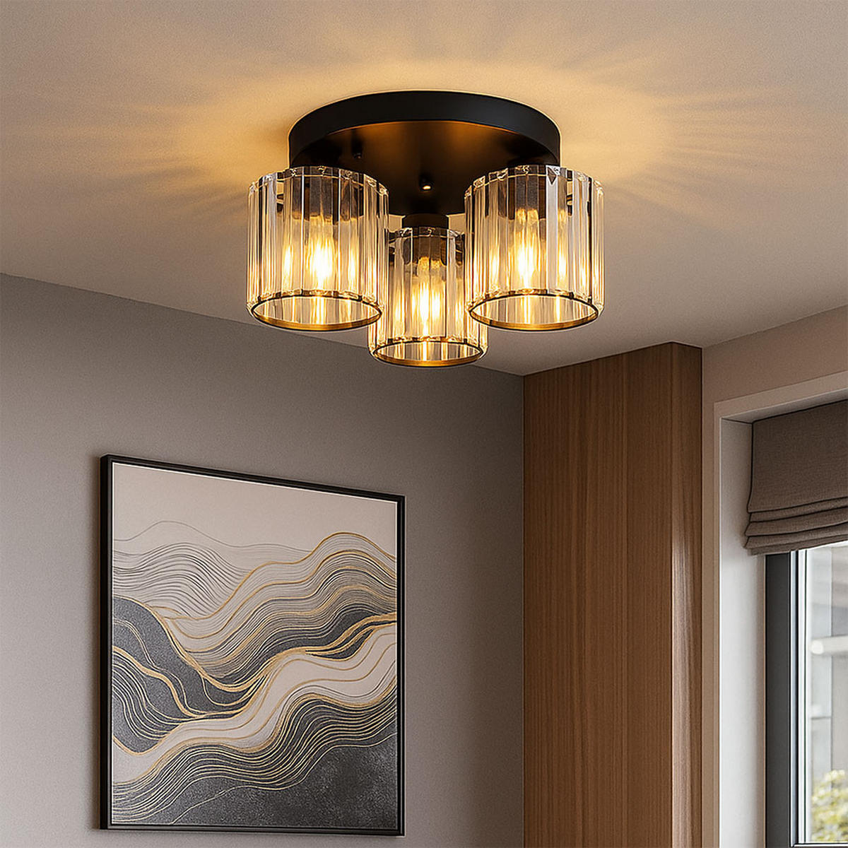 LED DECKENLEUCHTE Metall Schwarz Kristalle Klar - Schwarz, Metall (35/35/18cm) - Globo Lighting