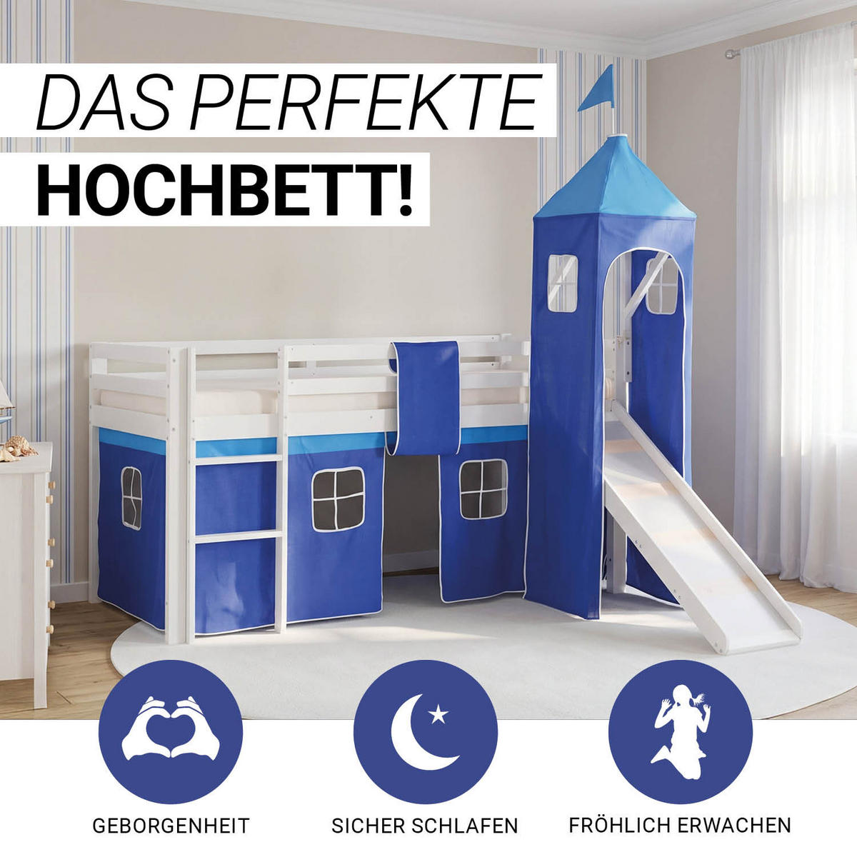 HOCHBETT blau 90/200 cm mit Lattenrost - Blau/Weiß, Holz - Homestyle4u