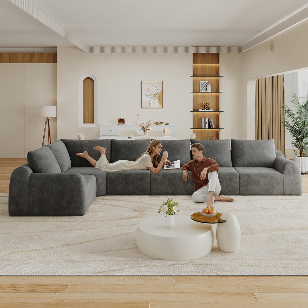 ECKSOFA 401/200/85 cm Dunkelgrau Chenille, 6-Sitzer - Dunkelgrau, Textil (401/200cm) - Oxeza