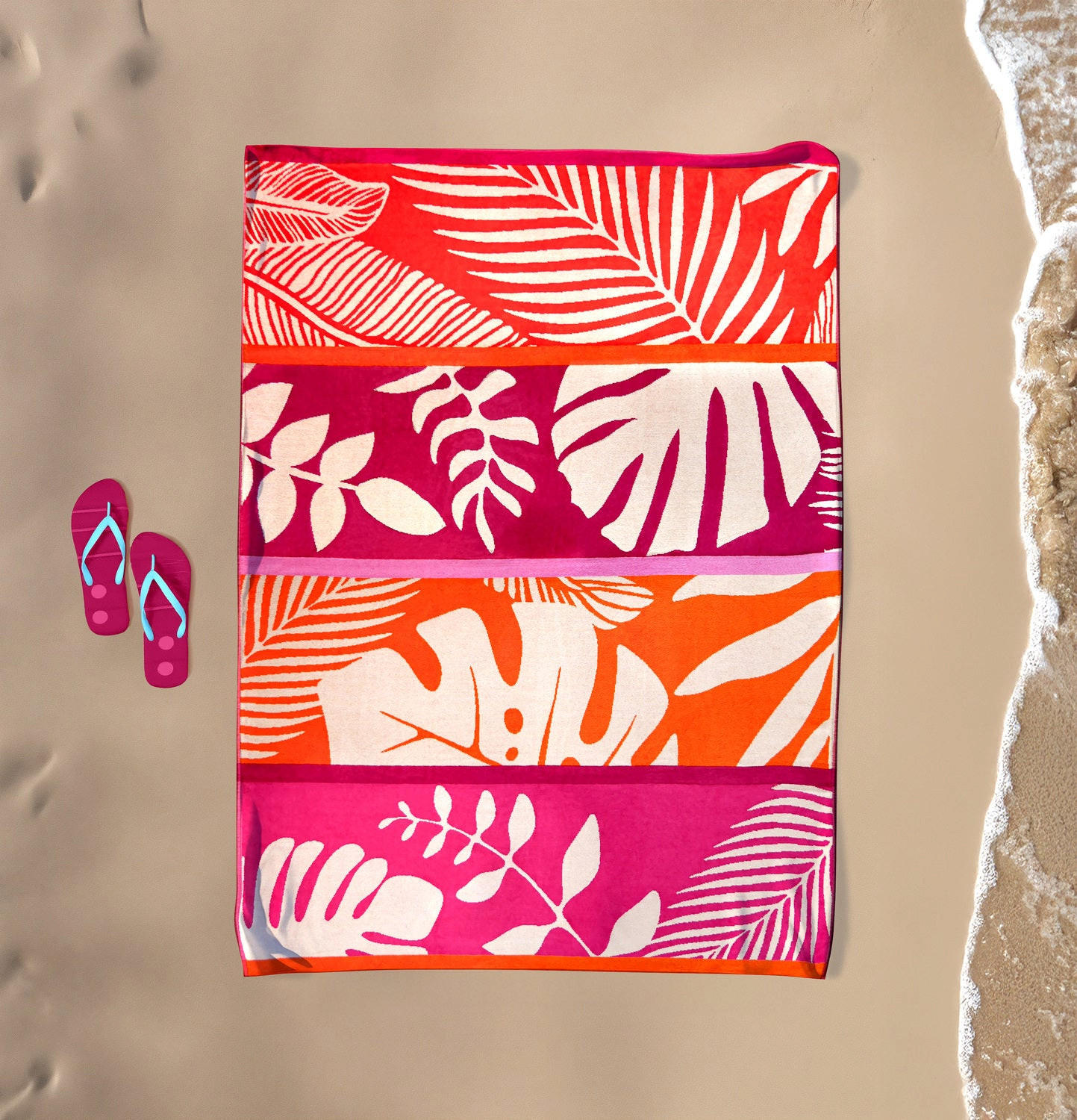 STRANDTUCH aus Veloursfrottee Jacquard Rosa 140x180 400g/m² - Carlina - Pink, Textil (140/180cm) - LE COMPTOIR DE LA PLAGE
