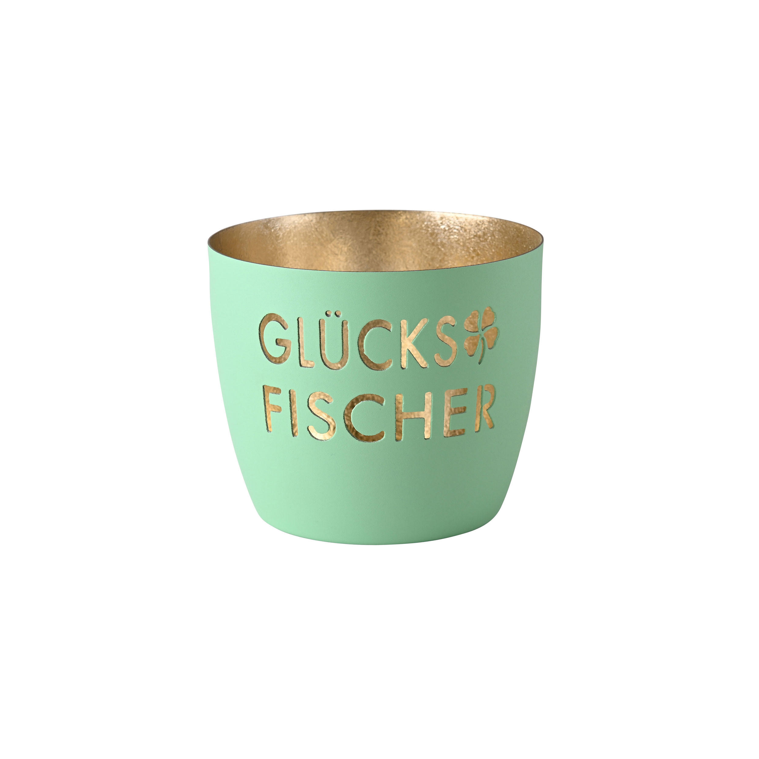 TEELICHTHALTER Madras Glücksfischer M, Eisen, aqua / Gold, H 8.5 cm - Grün, Metall (9cm) - Gift Company