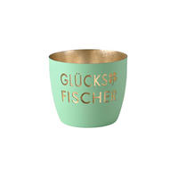 TEELICHTHALTER Madras Glücksfischer M, Eisen, aqua / Gold, H 8.5 cm - Grün, Metall (9cm) - Gift Company