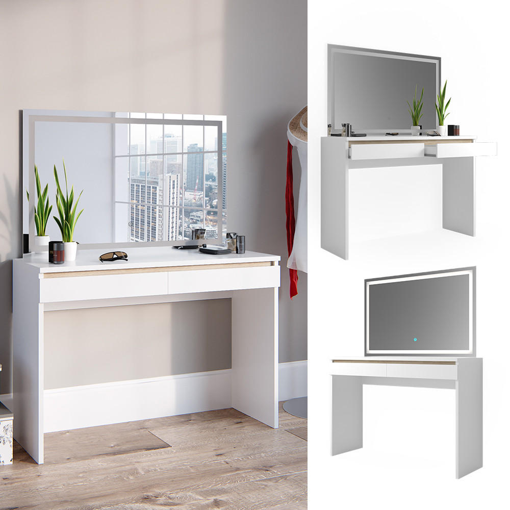 SCHMINKTISCH Emma Weiß 120 cm mit LED-Spiegel - Weiß, Holzwerkstoff (120/83/41.8cm) - Vicco