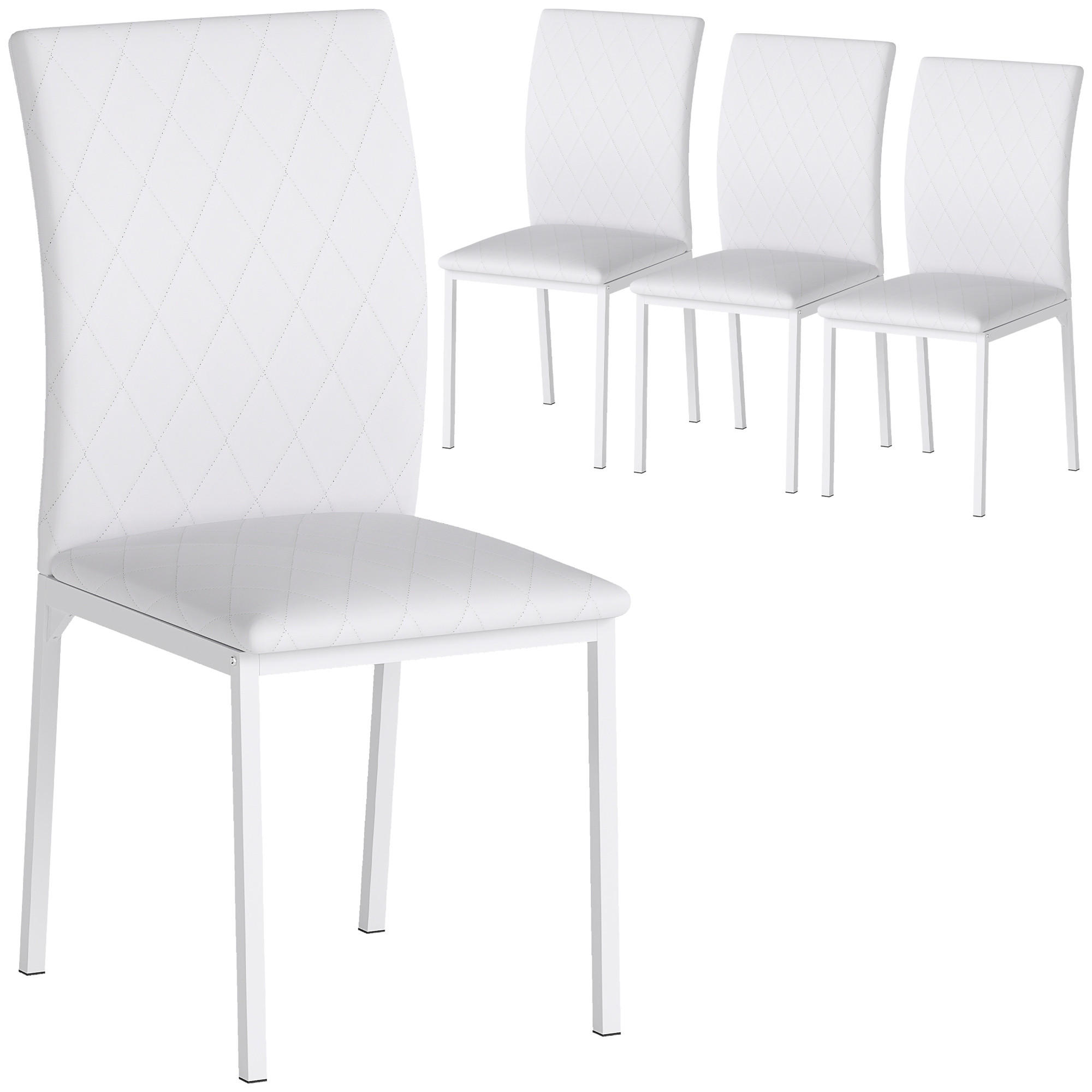 ESSZIMMERSTÜHLE 4er-Set DE-13293 Rhombus-Steppung & Metallbeine Weiß - Weiß, Metall (41/91/50cm) - ComfortXL