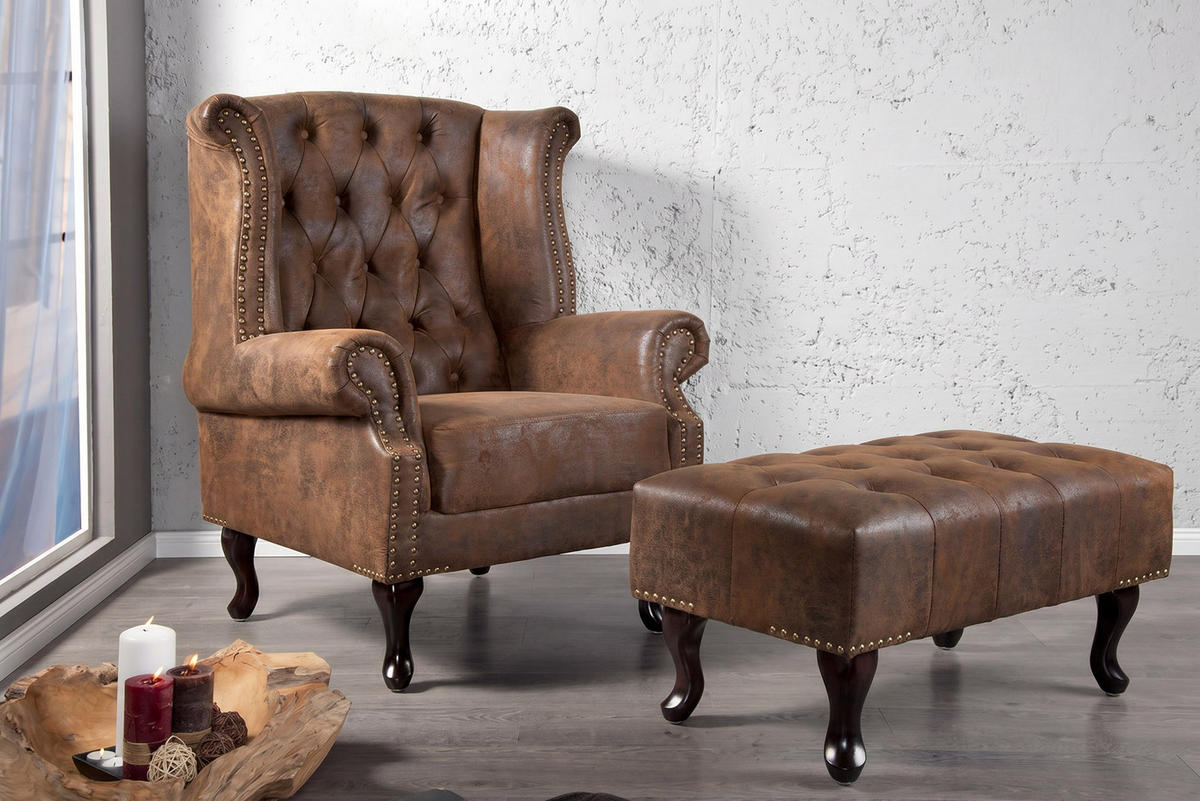 SESSEL CHESTERFIELD Microfaser Braun 105 cm - Braun, Holz/Textil (85/105/75cm) - riess-ambiente