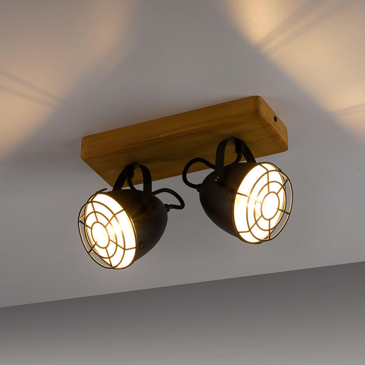 DECKENLEUCHTE Holz Metall Schwarz - Braun, Holz (30.5/17/20cm)