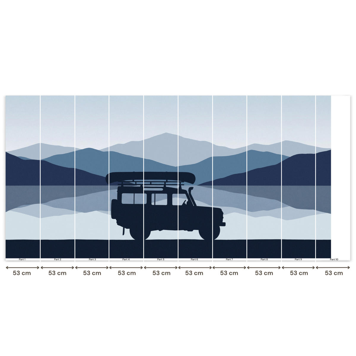 KINDERTAPETE - Auto - See - Berge - Blau - 500x260 cm - Blaugrau, Papier (500/260cm) - OnlyWow